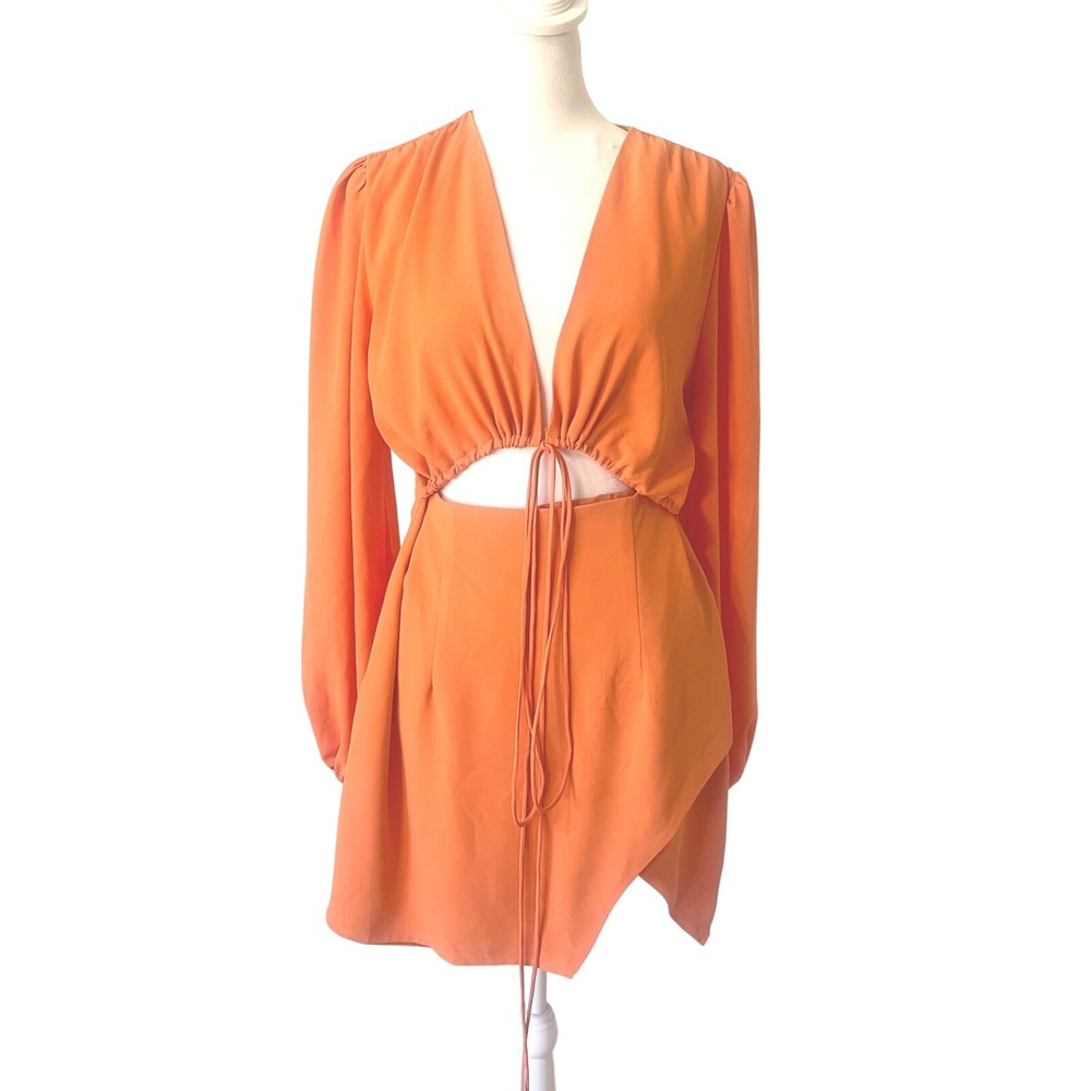 Revolve Superdown Selene Orange Cutout Mini Dress Sleeve Party Dress Tie front L